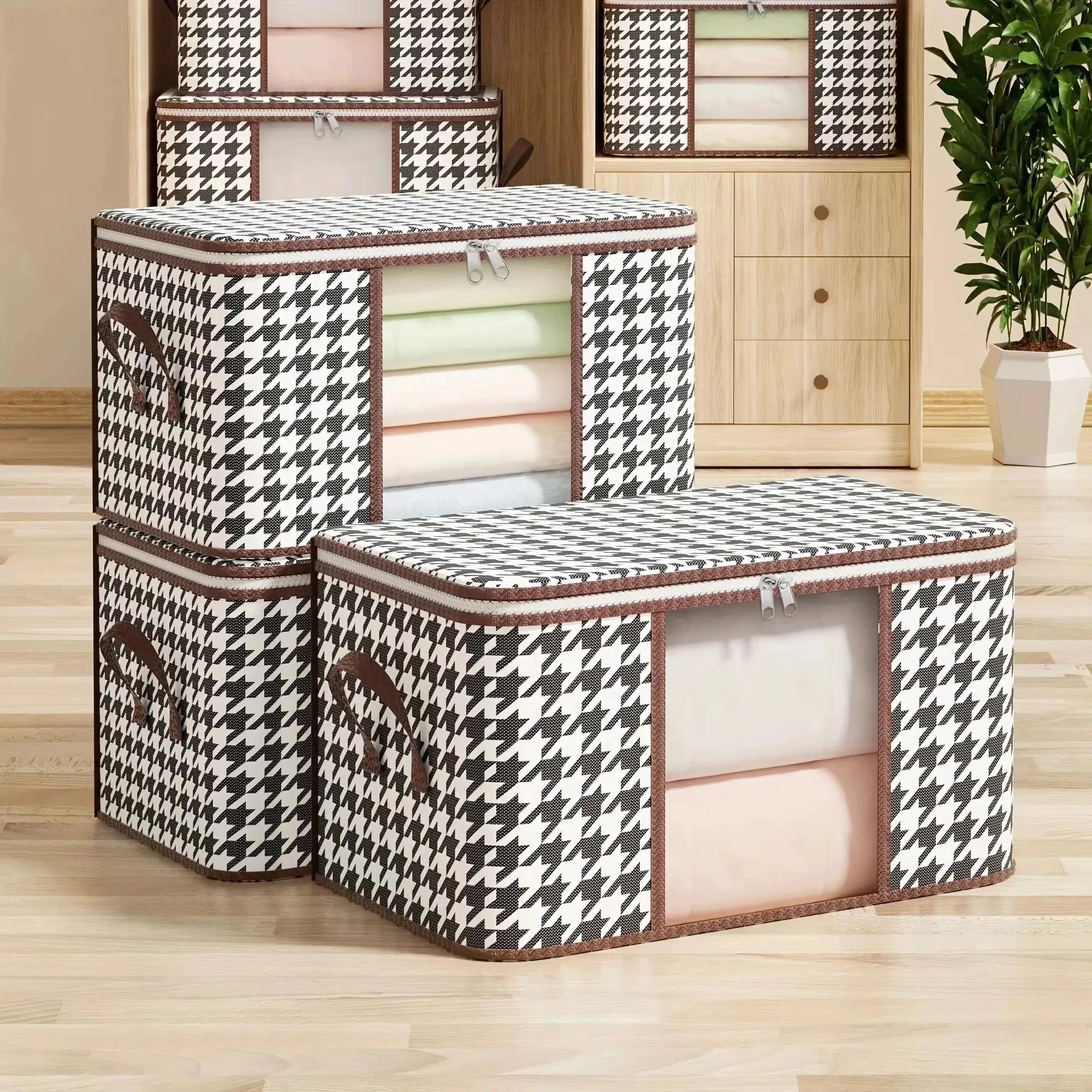 Visible Large Capacity Storage Box Portable Household Clothes Organizer With Handles Foldable Dustproof Quilt Zipper Container Qme