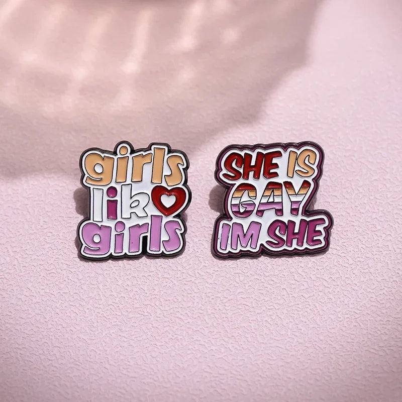 Lesbians Rainbow Series Enamel Pins Girls Like Girls Brooches Lapel Badges Backpack Jewelry Gift for Loves Friends Wholesale Qme