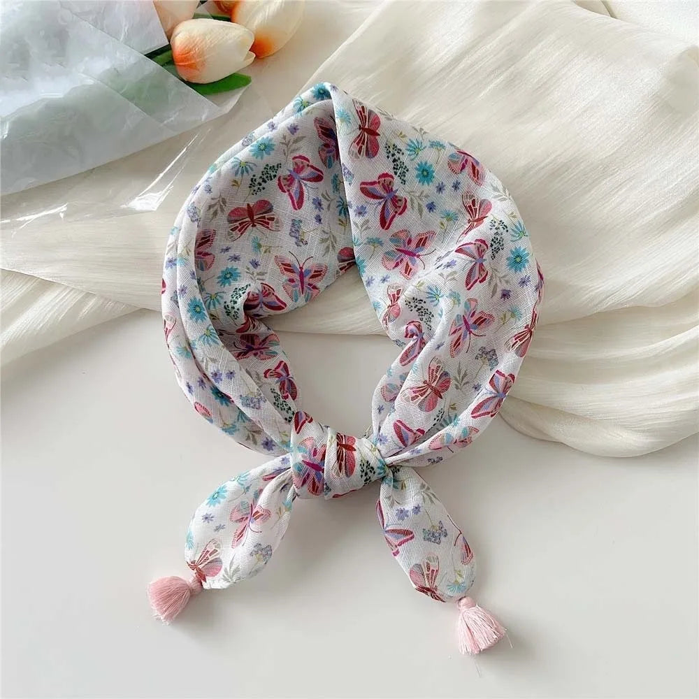 Neck Wrap Cotton-linen Square Scarf Fringed Breathable Hair Bandana Qme Style 17
