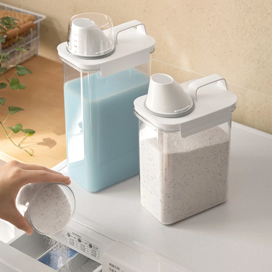 1100/1800/2300Ml Refillable Laundry Detergent Dispenser Empty Tank for Powder Softener Bleach Storage Container with Labels Qme