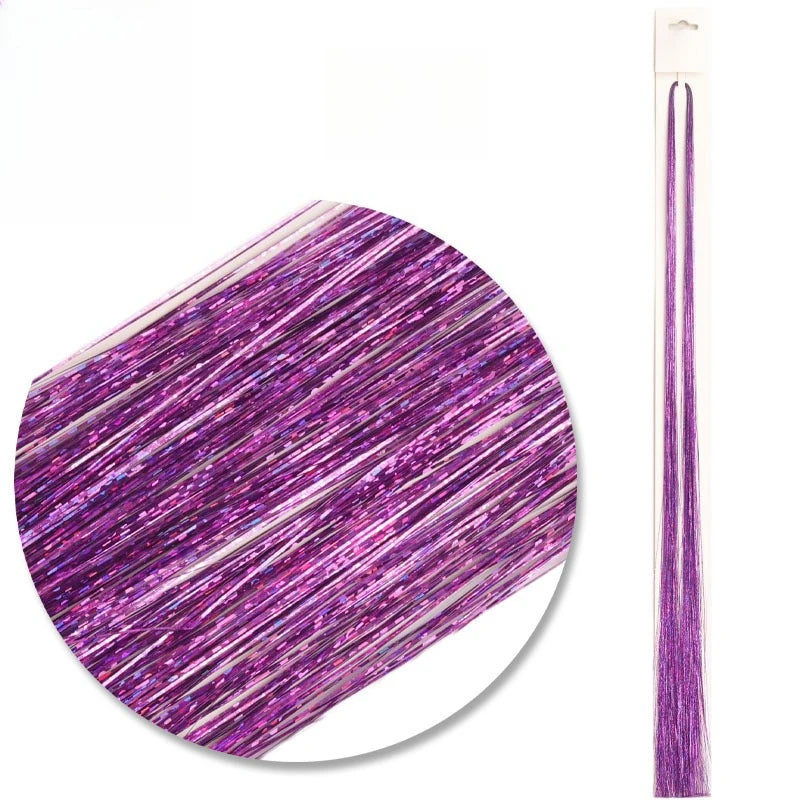 Fairy Hair Tinsel Strands Glitter Sparkle Hair Streaks Shiny Synthetic Hair Extensions For Party Cosplay Daily Hair Decor Qme Purple 7pcs