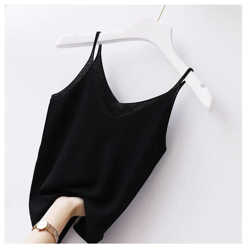 Large Suspender Vest Inner Bottom V-neck Ice Silk Sexy Short Thread Qme BK M
