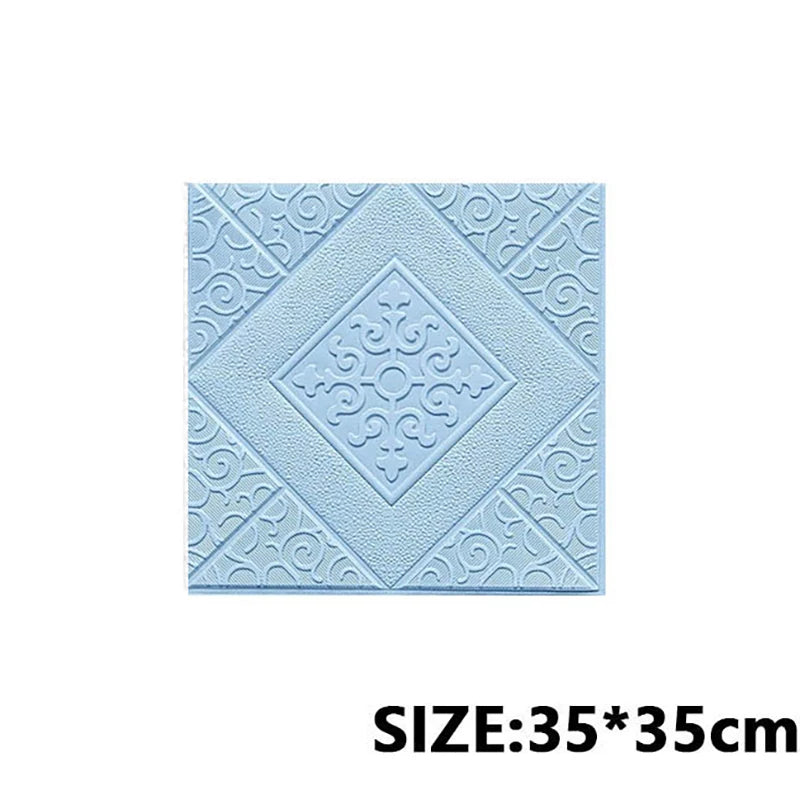 1Pcs 35*35cm Self-adhesive 3D Background Wallpaper Foam Wall Sticker Waterproof Moistureproof Living Room Decoration Qme Light blue 5Pcs35x35cm