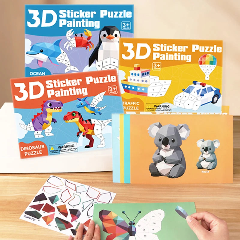 New 3D Puzzle Stickers Number Matching Puzzle Sticker Creative DIY Puzzle Sticker Painting Set (8 Patterns) Child Focus Training Qme