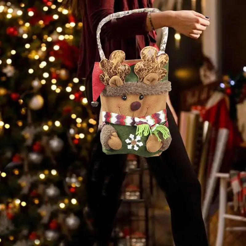 Cute Supports Bags Christmas Cartoon Holiday Goodie Bag Portable Tote Qme