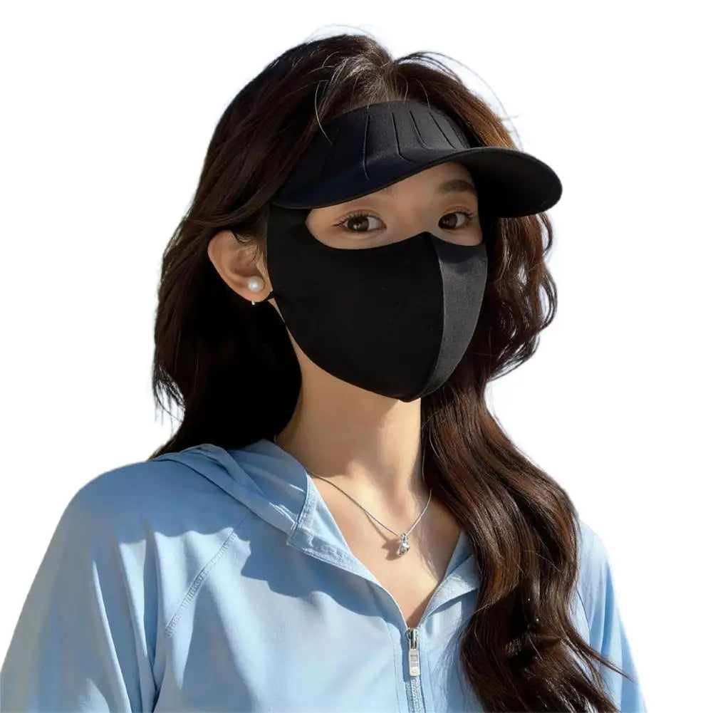 Wide Brim Face Mask Women Sun Hat Cover UV Protection Full Outdoor Qme Black
