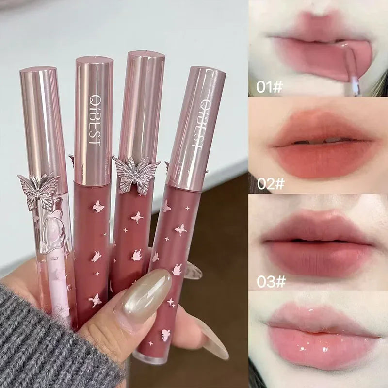 QIBEST 4 Pcs Lip Makeup Sets Include 3*Matte Liquid Lipstick And 1*Lip Balm Oil Moisturizing Lasting Water Proofs Lips Cosmetics Qme
