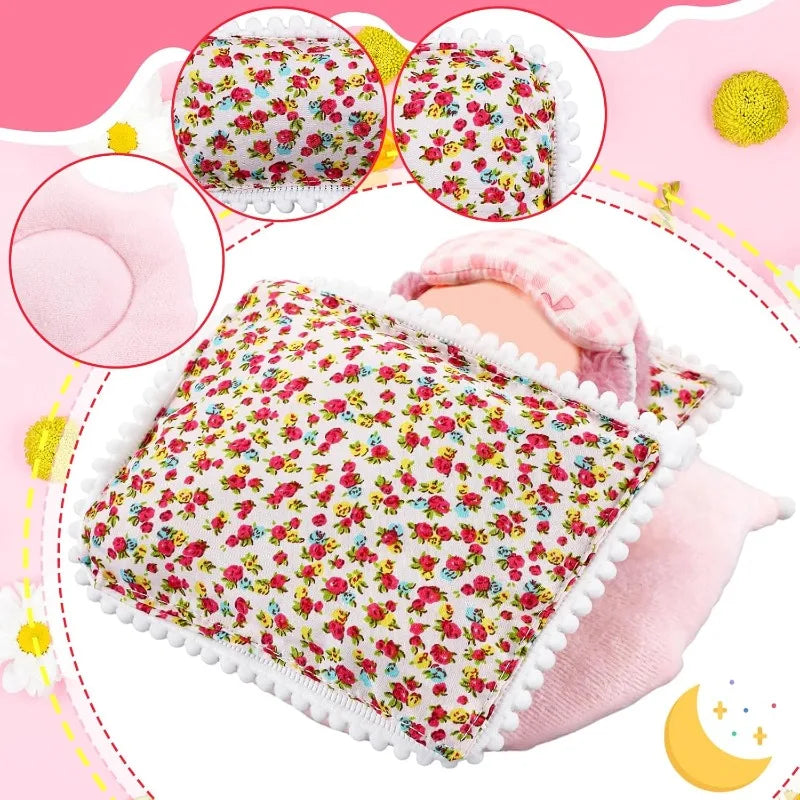 3 pieces of 17cm doll pillows, mattresses, duvet covers, cute floral bed covers, doll accessories, comfortable sleeping gifts Qme
