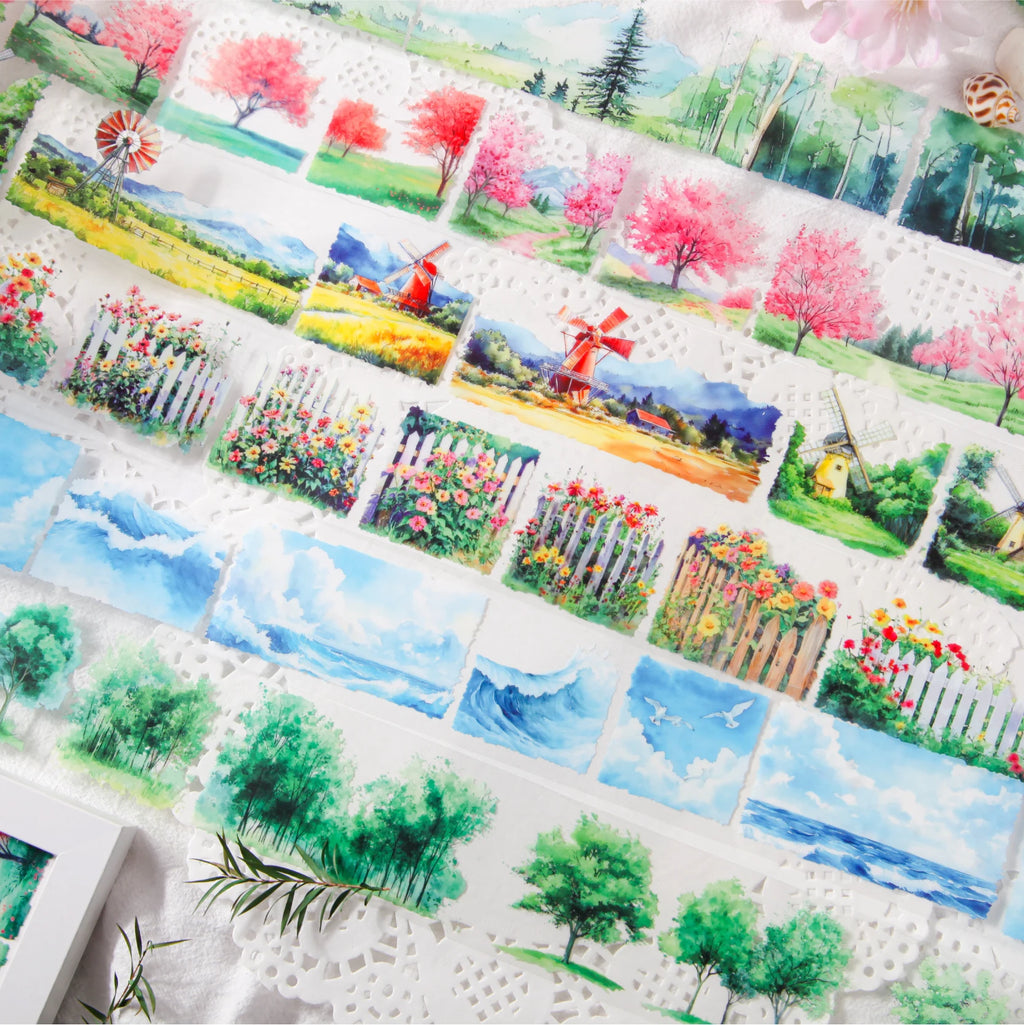 50mm*2m Landscape PET Tapes Aesthetic Stationery Stickers Masking Tape Collage Journaling Scrapbooking Supplies Planner Diary Qme