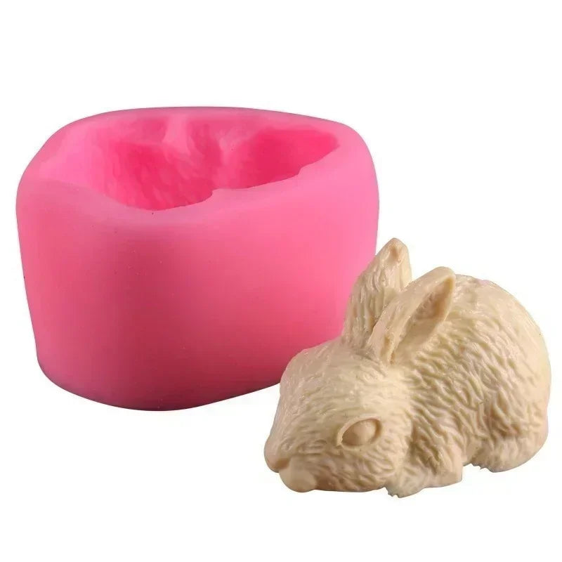 3D Rabbit Silicone Mold Creative Cute Plaster Ornament Candle Molds Qme