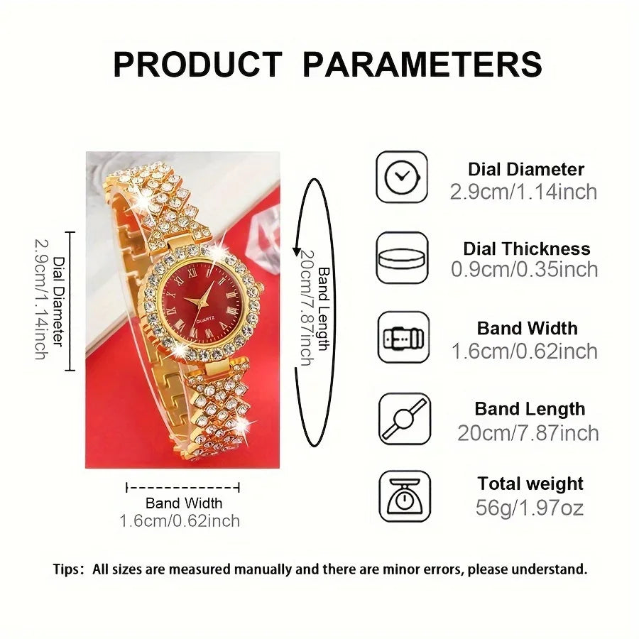5pcs/set Luxury Ladies' High-End Diamond-Encrusted Steel Chain Watch with Fashionable Small Dial Qme