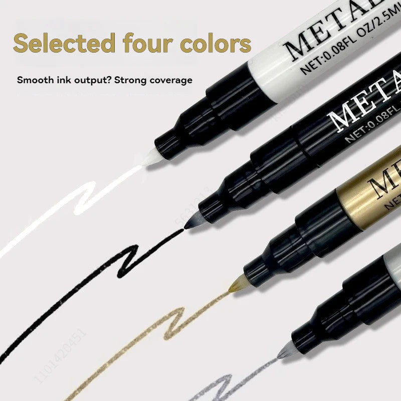 4 Colors Metal Nail Art Graffiti Pen Set Nail Marker Drawing Pen, Waterproof DIY Art Nail Painting Manicure Pen Qme
