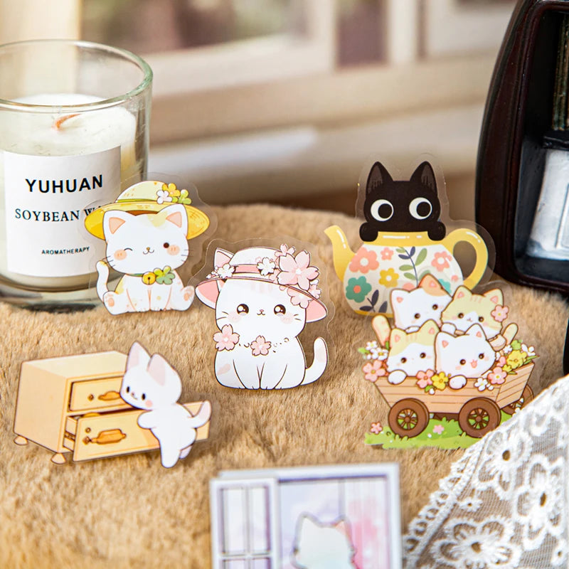 20 Sheets/Bag Cute Cat PET Stickers for Creative Journal Scrapbooking Stationery Planner Phone Case Gift Decor Qme