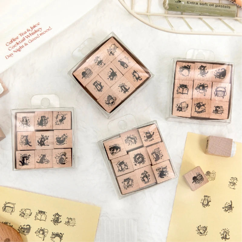 TIANZI Retro Plants Leaf Flower Stamp Set 1pc/9pcs DIY Photo Album Diary Collage Decorative Card Making Plant Vase Seal HandBook Qme