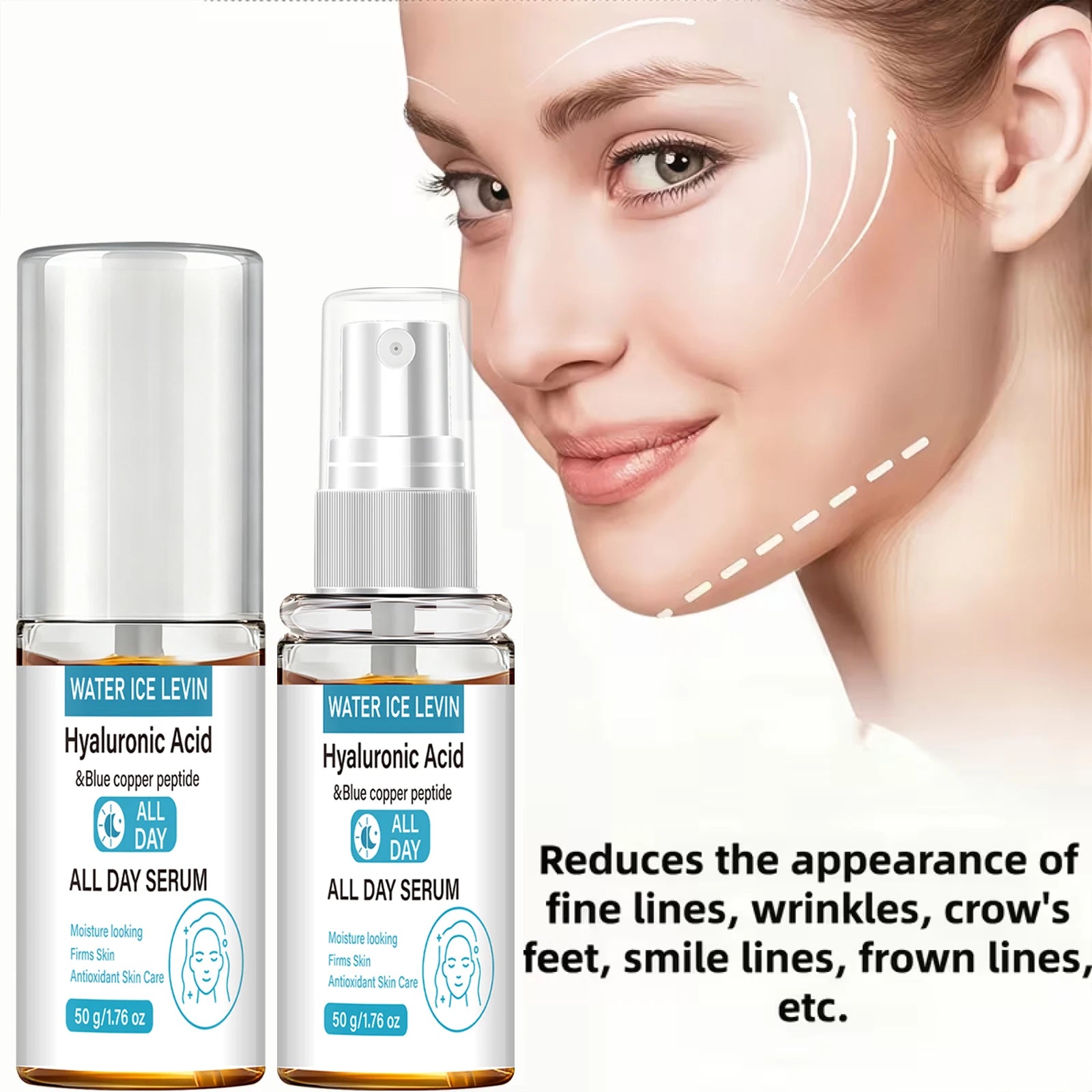 Blue Copper Peptide Hyaluronic Acid Serum, Antioxidant Moisturizing & Firming Skin Treatment Qme