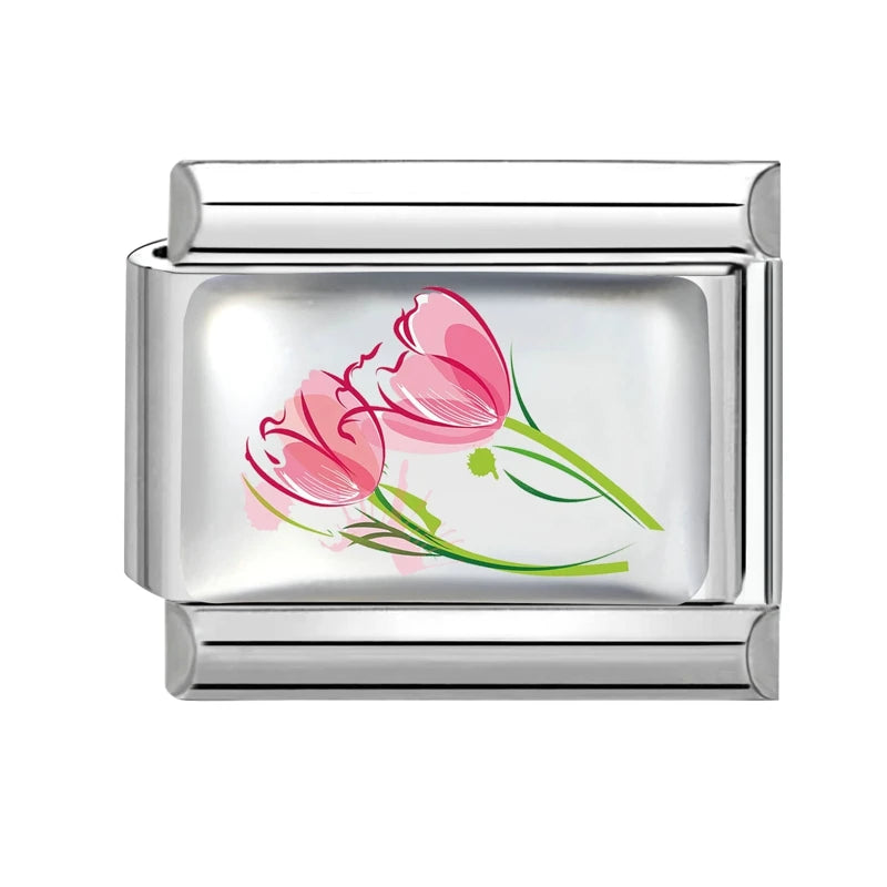 2026Fashion Pretty Colour Bow Cherry Flower Peach Blossom Charm Italian Links Fit 9mm Stainless Steel Bracelet Making DIYJewelry Qme S 4