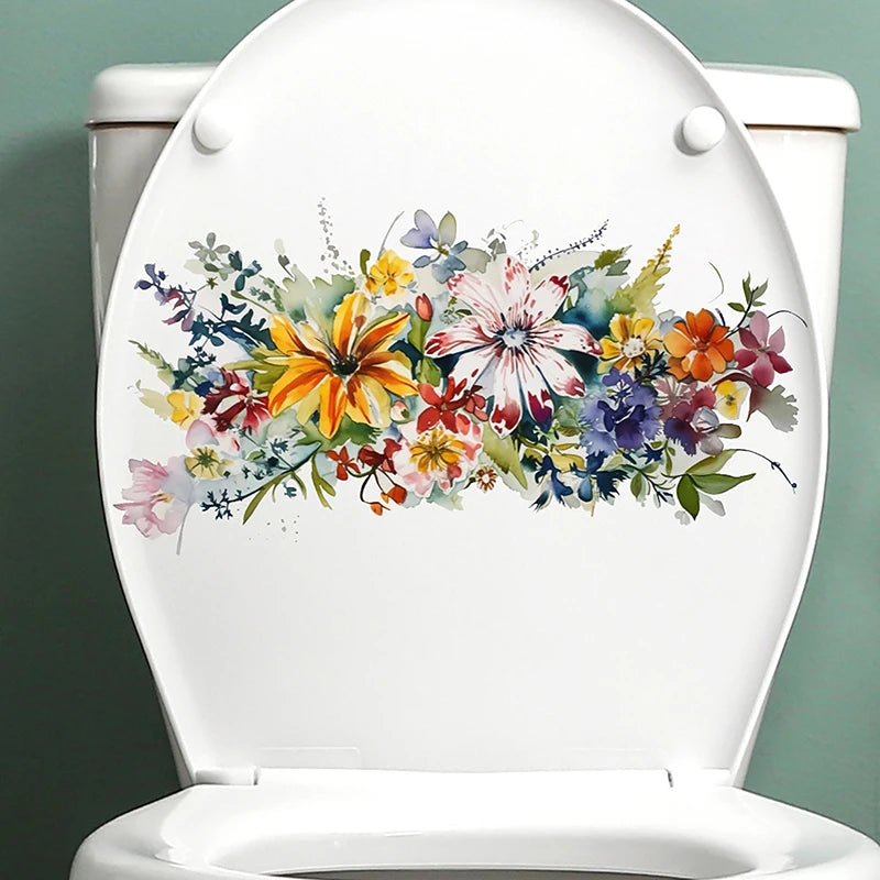 Waterproof Stickers Toilet Cover Bathroom Walls Flower Self-adhesive Qme