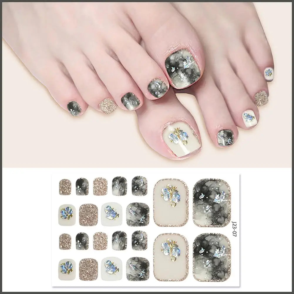 22 Counts Glitter Toe Nail Stickers Removable Flash Wraps Self Qme 06