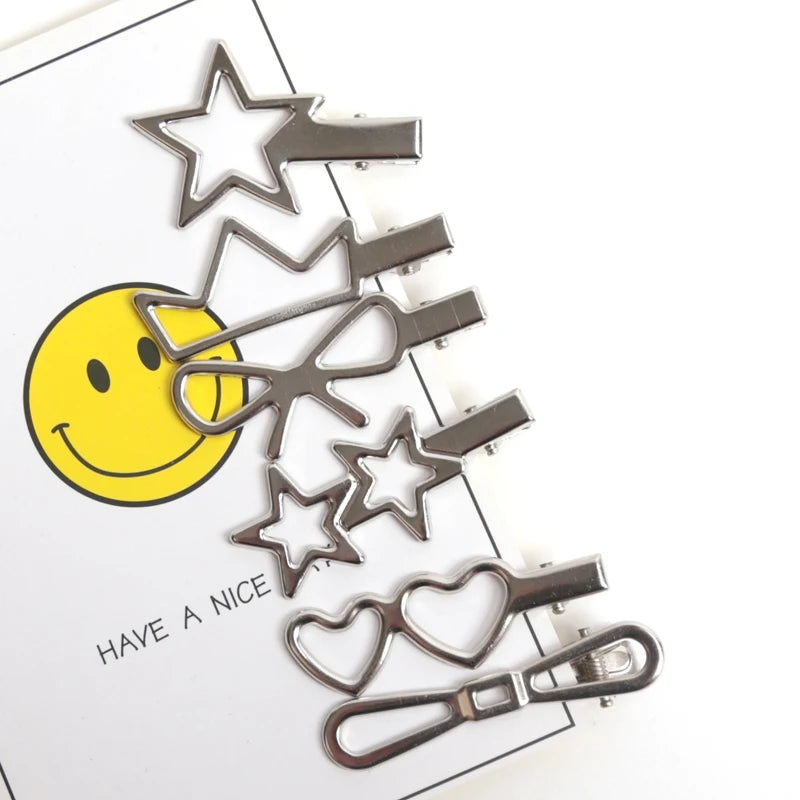 Y2K Silver Hairpins Women Girls Star Hair Clip Multiple Styles Qme