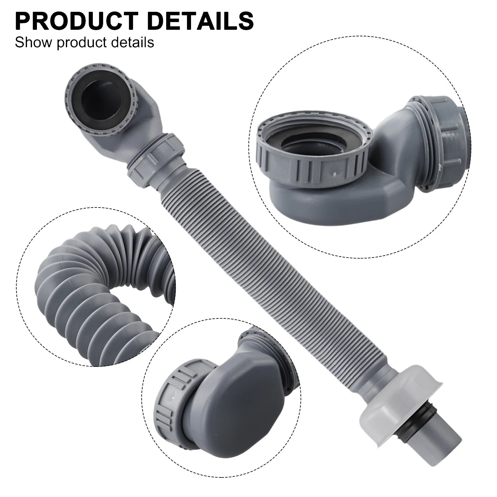1PC Low Profile Trap Flexible Bathtub Shower Drain Pipe Gray ABS Flat Tube Telescopic Drainage Pipe Basin Drain Pipe Sink Hose Qme