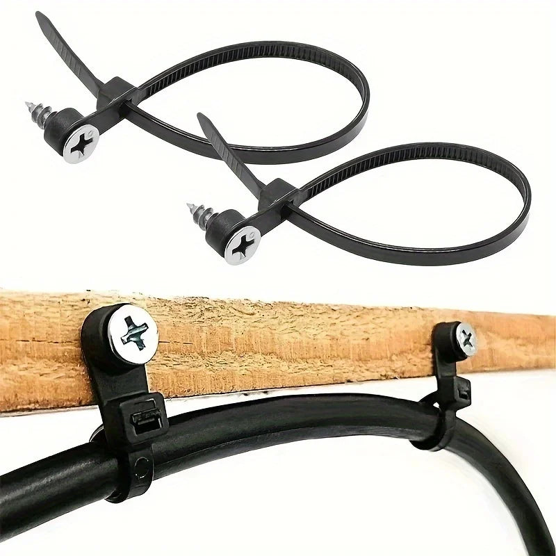 Screw hole zip ties, multi-purpose heavy-duty adjustable self-locking zip ties, organizer straps DIY fastening rings Qme