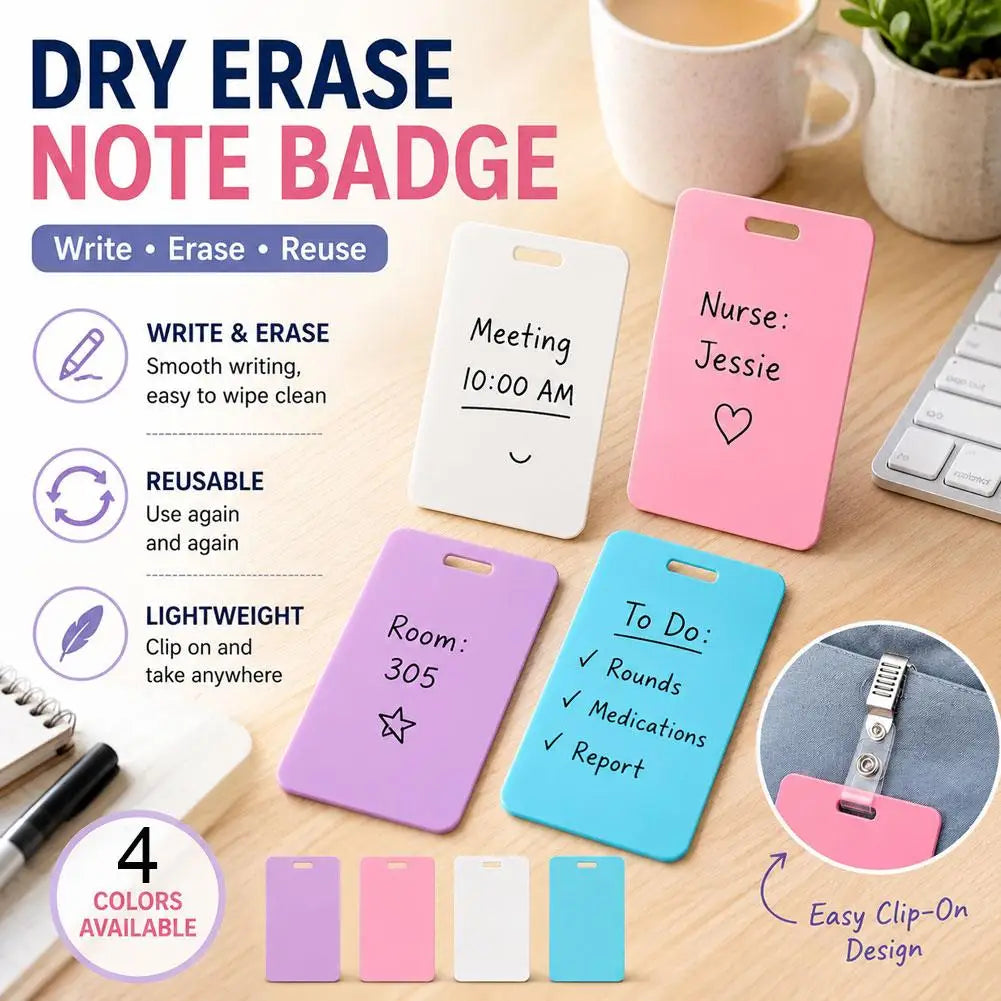 Erasable Badge Sticky Notes Wipeable Writing Surf Reusable Wipe Clean Qme