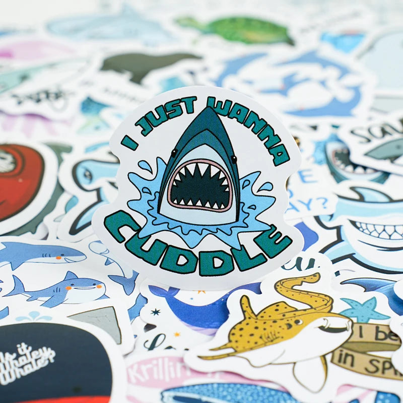 Cute Marine Life Sticker Pack, Kawaii Doodle Illustration Decor Stickers for Water Bottle Notebook Luggage Decoration Qme