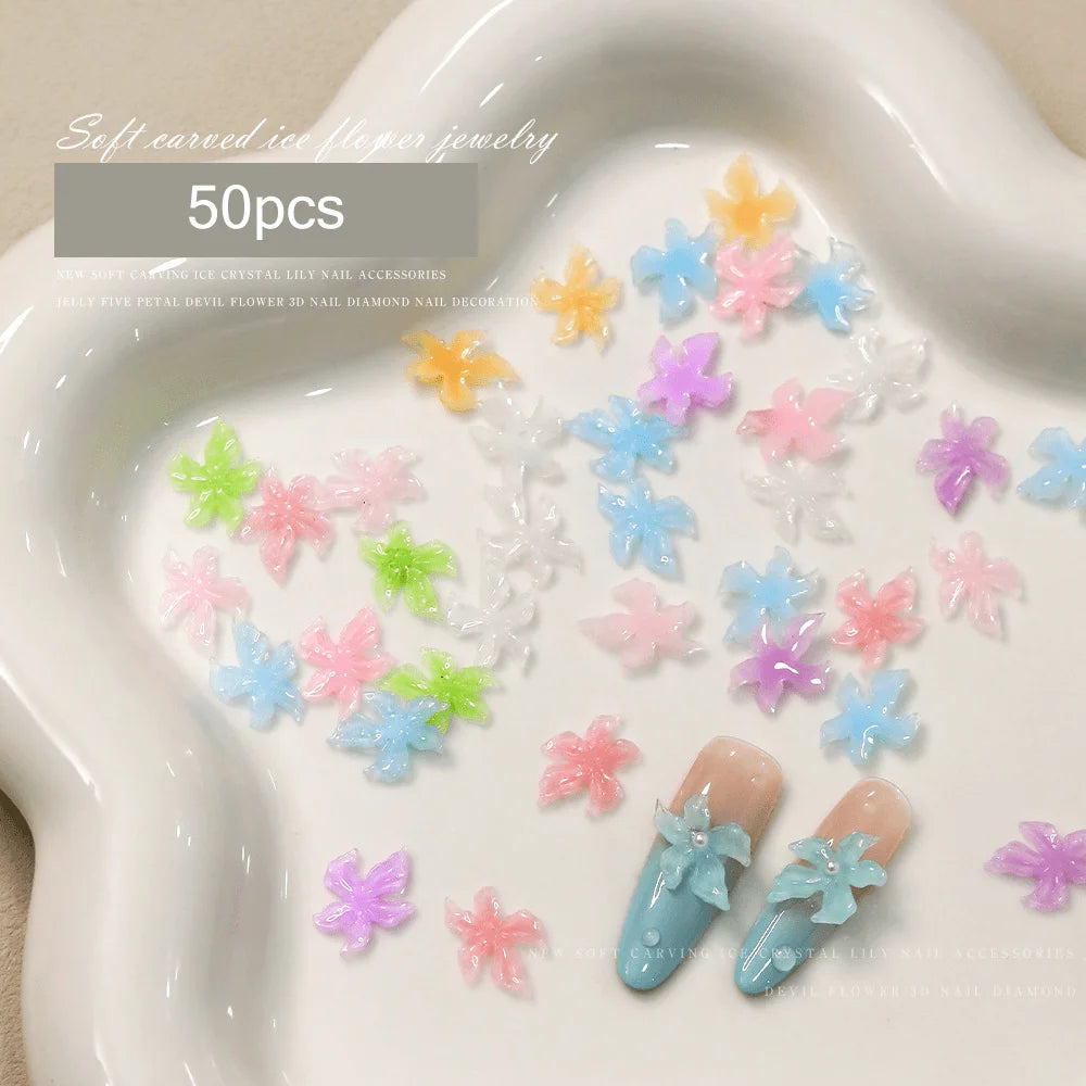 Flower Nail Charm Jewelry DIY Art Y2K 3D Decorations Qme flower 50pcs