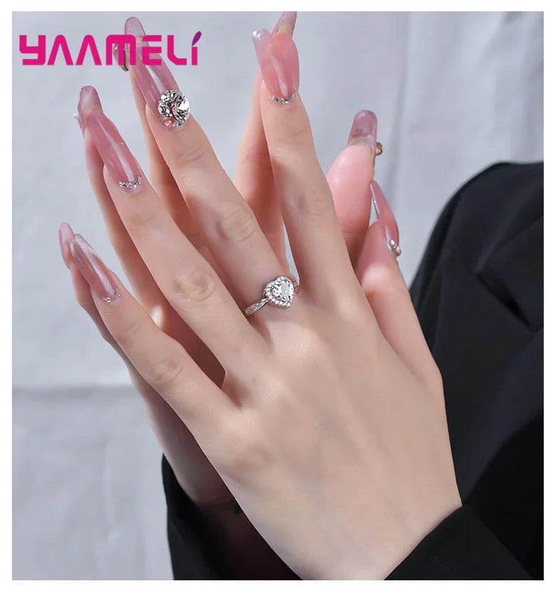Romatic Birthday Valentines Day Gift Luxury 925 Sterling Silver Color Jewelry Sets Cubic Zircon Heart Ring Necklace Earrings Qme