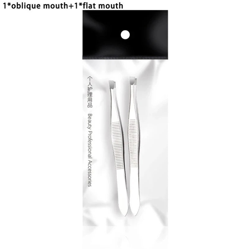 2Pcs/Set Professional Slanted/flat Stainless Steel Hair Removal Clip Eyebrow Face Hair Remover Tweezers Eyebrow Plucking Tools Qme 02
