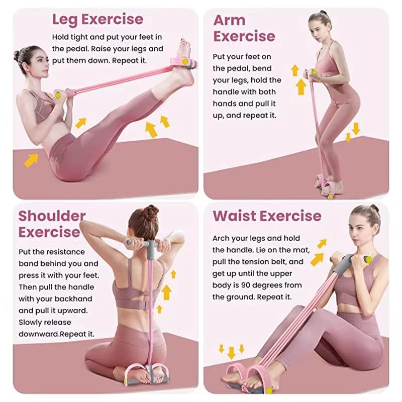 Resistance Bands 4-Tube Yoga Pedal Puller Resistance Band Elastic Pull Rope Fitness Equipment for Abdomen Waist Arm Training Qme