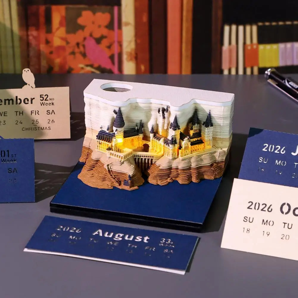 2026 Creative Hogwarts Magic Castle Calendar Sticker With Light 3D Hand-torn Castle Calendar Tear-Away Notepad DIY Craft Gifts Qme