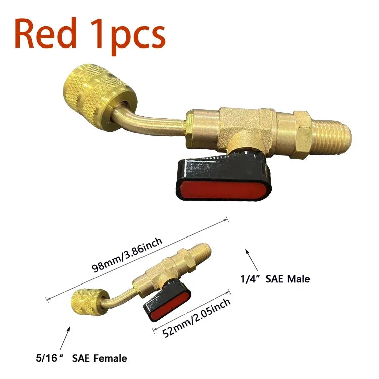 Refrigerant Angled Shut-Off Ball Valve Adapter 1/4" SAE R22 R12 R410a Air Conditioning Charging Hoses AC Refrigerant Tools Qme r410 Angled Valve 1