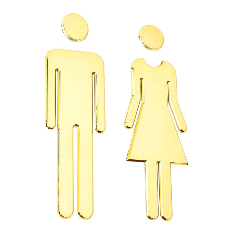 WC Bathroom Signage Board Art Home Decor Acrylic 3D Toilet Sign Plate Qme Gold