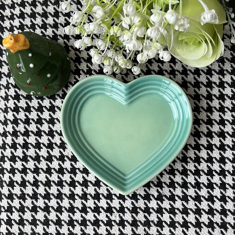 Small Cats Dogs Ceramic Cat Bowl Extra Heart-shaped Wide Anti Qme Green