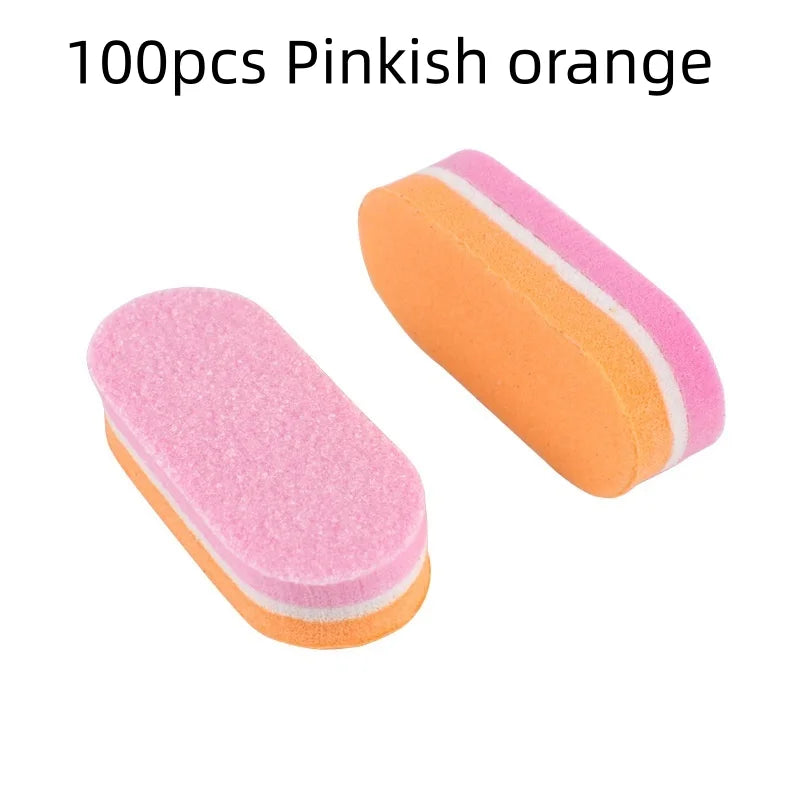 10/50/100pcs mix Professional Buffer Sponge Nail File Mini Double-sided Nails Art Blocks Polishing Manicure Pedicure Qme 100pcs Pink orange