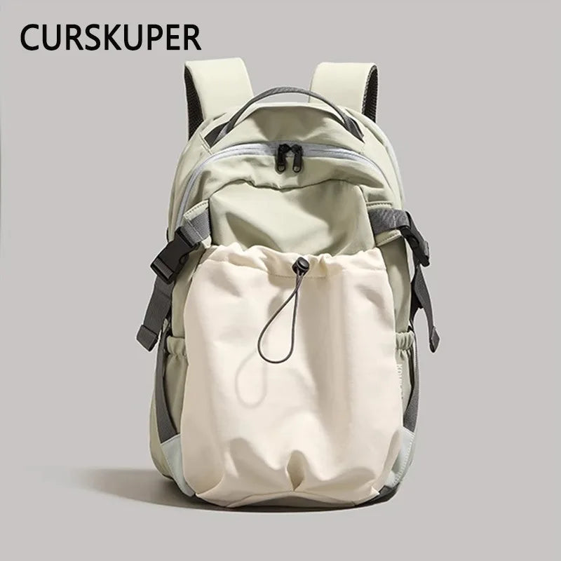 Retro Tooling Large Capacity Backpack Simple Lightweight Travel Qme light green 14 inches