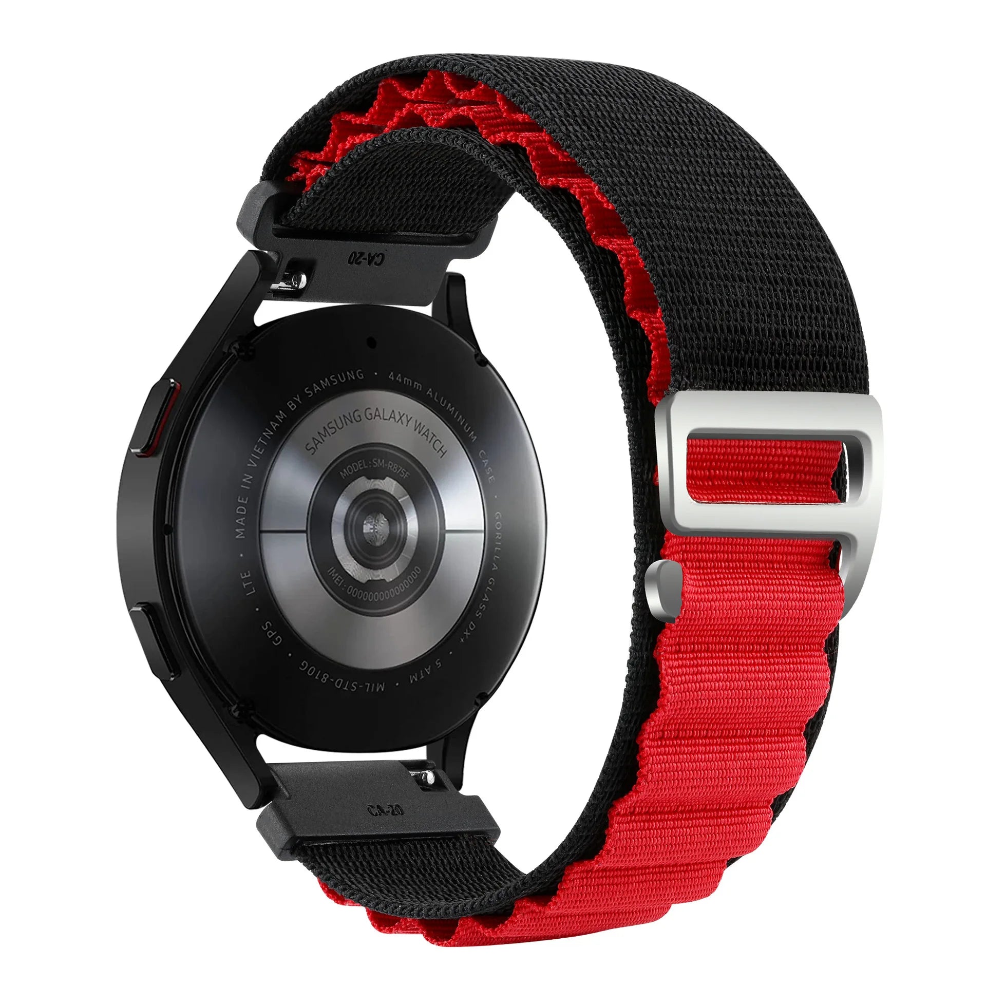 A Alpine Nylon Wrist Strap 18/20/22mm Outdoor Sport Sweatproof Compatible with Huawei Watch GT6 5 4 Samsung Watch Series 4-7 Qme BlackRed 20mm
