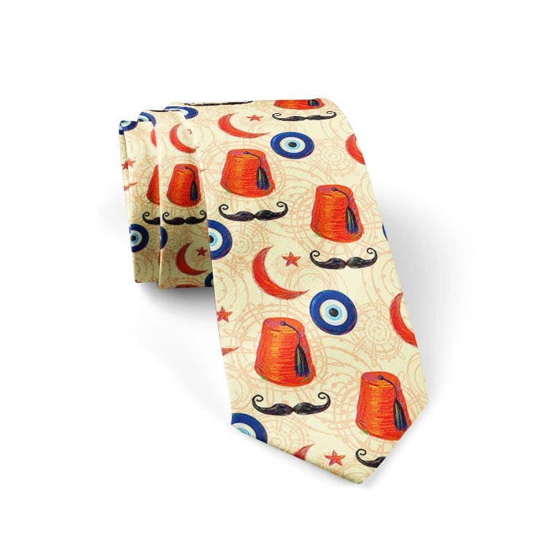 Fashion Eye Print Polyester Wide Tie Novelty Men's Classic Qme style7
