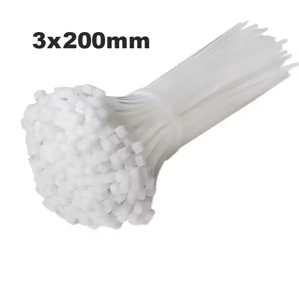 Plastic Clamping Collar Cable Tie Clamping Scratch Cable Attache Cable Velcro Self Locking Nylon Cables Ties Fastening Width 2.5 Qme white 3x200 1000pcs