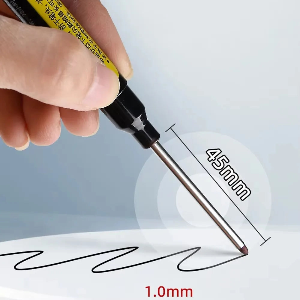 1-10Pcs Multi-Purpose 45mm Deep Drill Hole Long Nib Waterproof Marker Pens for Bathroom Woodworking Long Head Carpenter Pen Qme