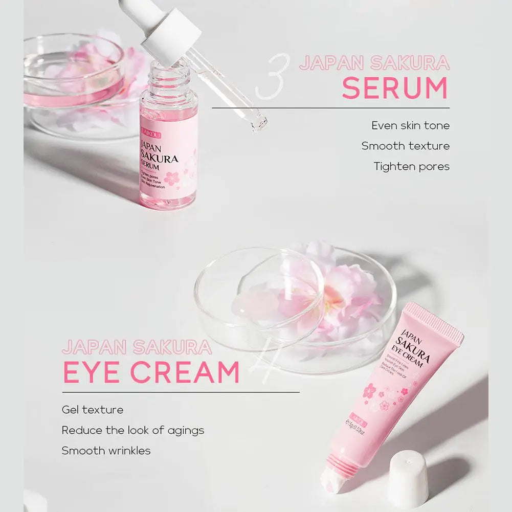 6PCs Sakura Skin Care Sets & Kits With Cleanser,Serum,Eye Cream,Sunscreen Cream Beauty Products For Women Gift Sets Routine Kit Qme