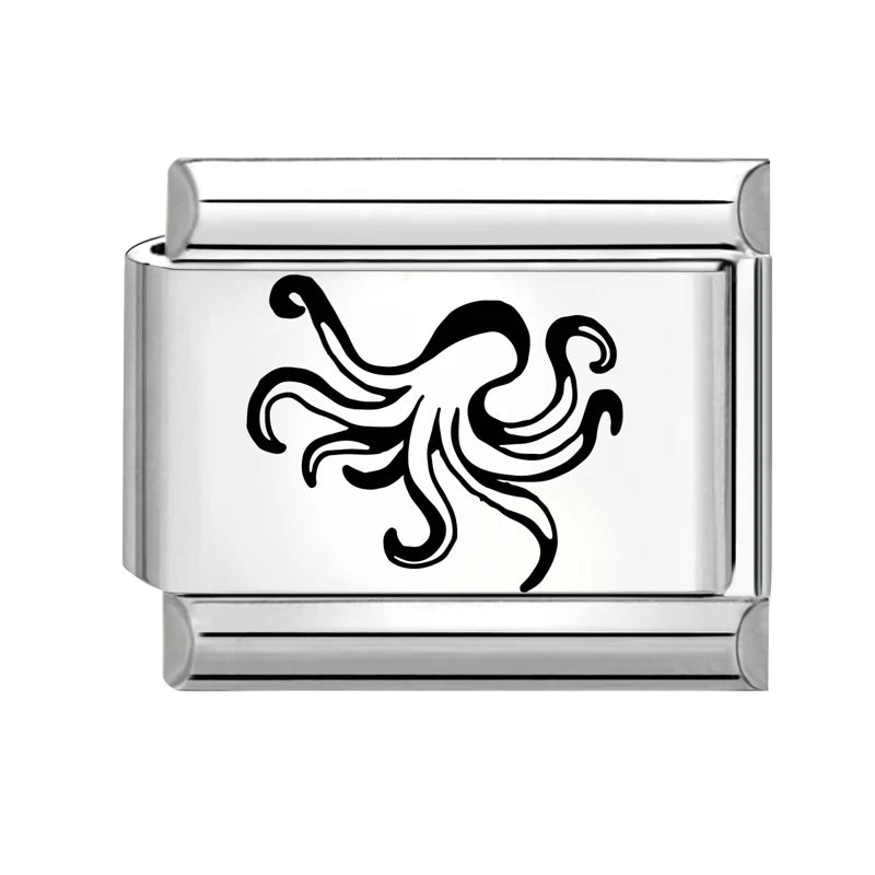 2026 Design Jellyfish Shell Pearl Turtle Laser Engraving Italian Charm Links Stainless Steel Fit 9mm Bracelet Jewelry DIY Making Qme Style 26