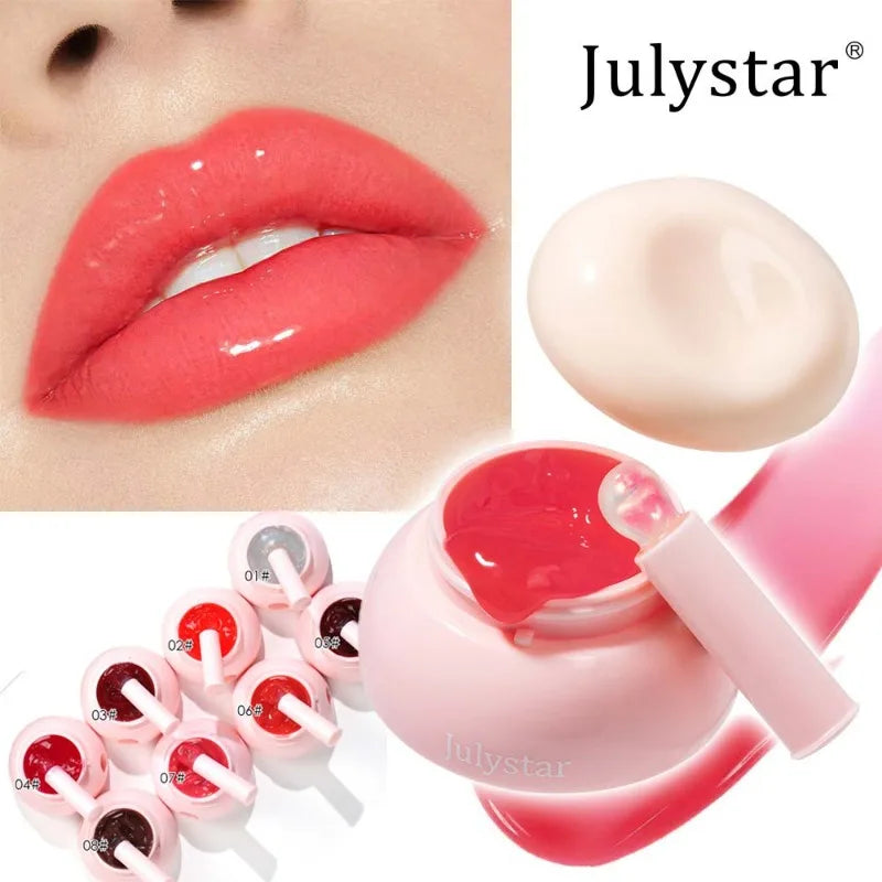 Long-lasting Moisturizing Solid Lip Jelly Red Tinted Lip & Cheek Jam Lip Balm Smooth Gloss Jelly LipGloss Water Light Lipsticks Qme