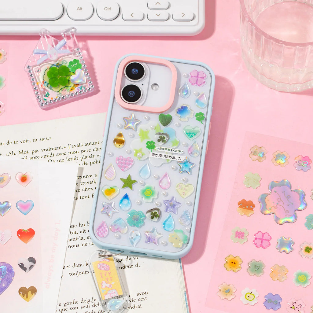 1 Sheet Cute Heart Shamrock Laser Silver Epoxy Sticker for DIY Scrapbooking Collage Guitar Phone Case Decoration Qme
