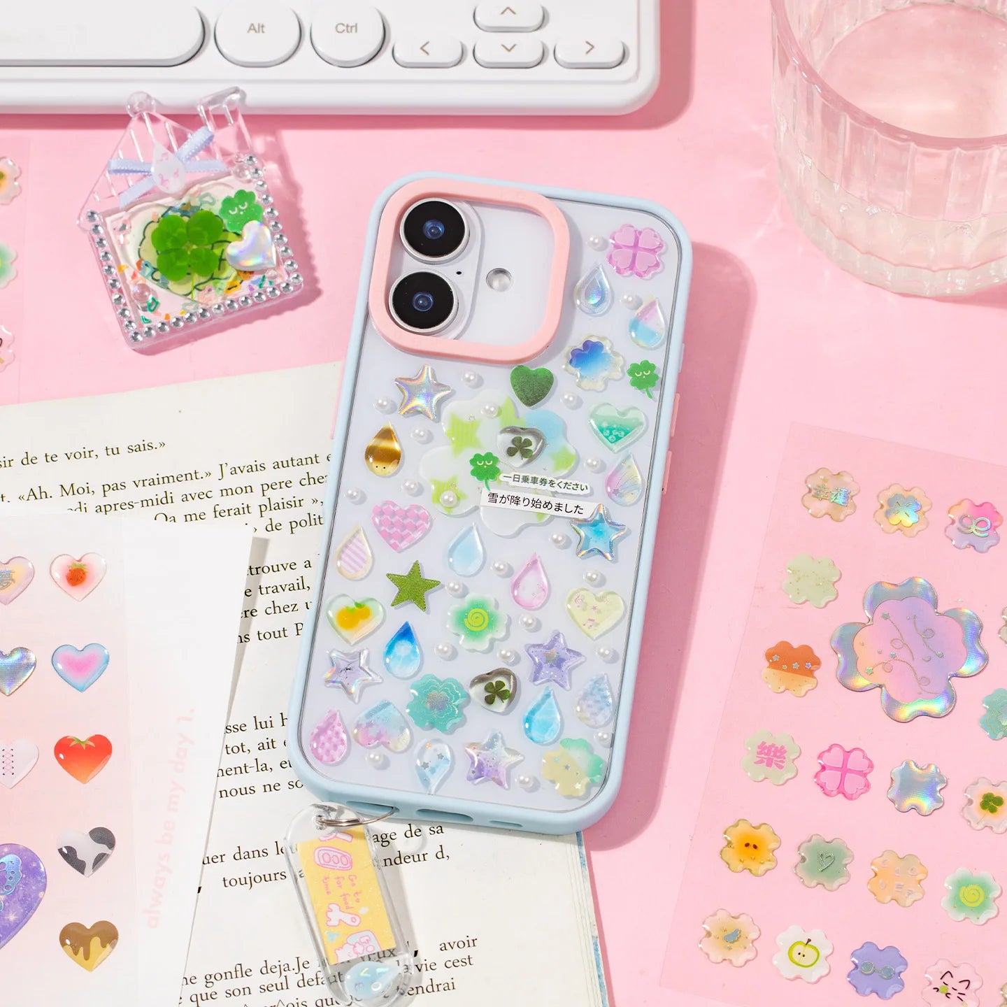 1 Sheet Cute Heart Shamrock Laser Silver Epoxy Sticker for DIY Scrapbooking Collage Guitar Phone Case Decoration Qme
