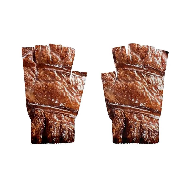 Meat Design Winter Autumn Men's Fun Pork Belly Pattern Gloves Women's Qme style5 One Size