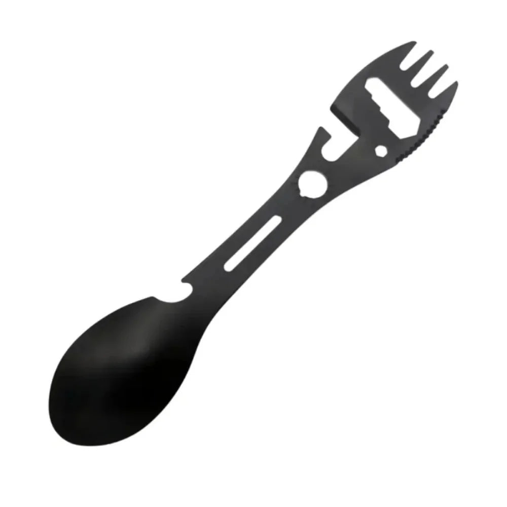 Multifunctional Outdoor Spoon Fork Tool 10 in 1 Survival Kit with Wrench Saw Edge Practical Fork Knife Spoon Bottle/Can Opener Qme