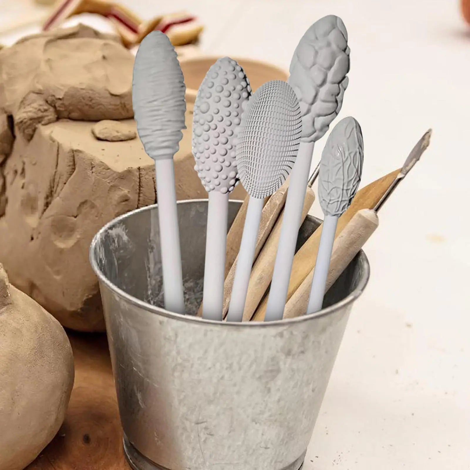 Clay Texture Roller Pottery Texture Tools Multifunctional 5X/Set Textured Craft Supply for Projects Sculpting Beginners Qme