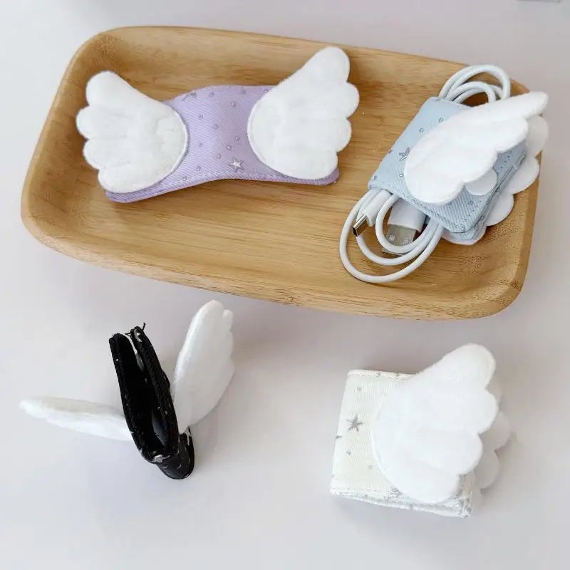 Star Print Fabric Angel Wing Cable Clip Reusable Buckle Desk Car Qme